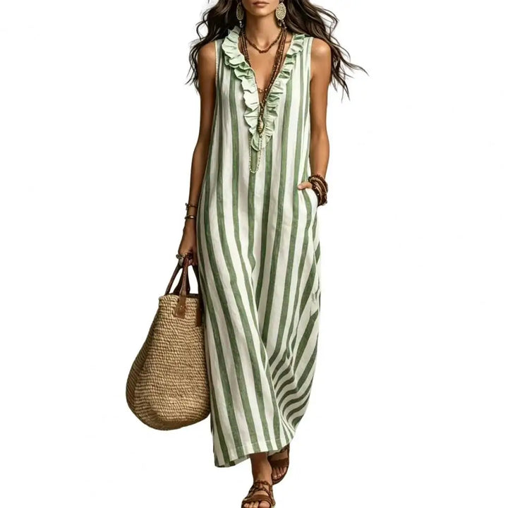 Antonina Striped Linen Maxi Dress