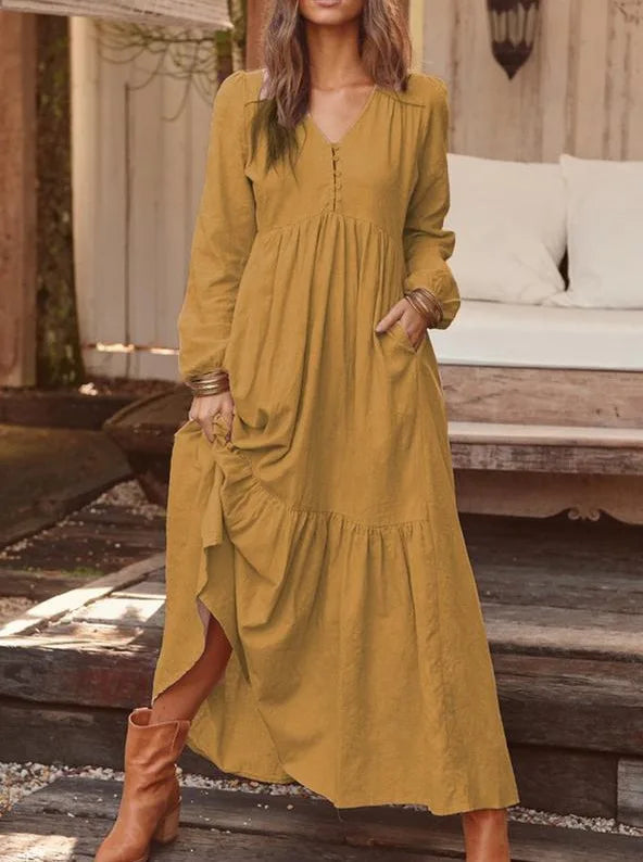 Ivanna Comfortable V Neck Cotton Maxi Dress