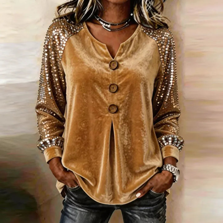 Karina Velvet Sequin Sleeve Blouse
