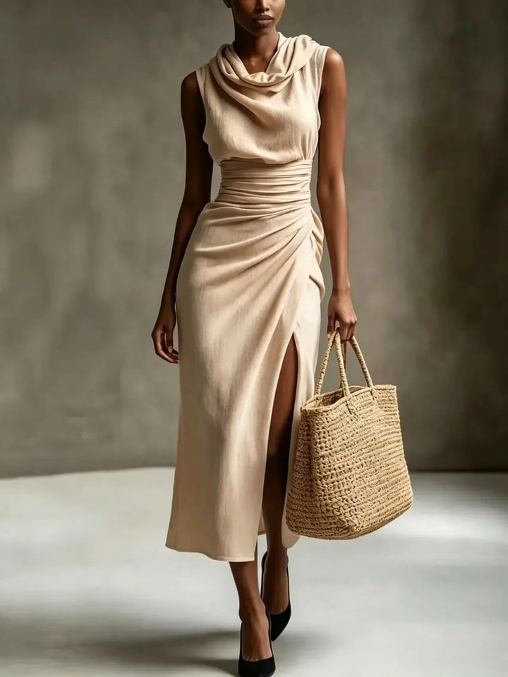 Vianna Ruched Scarf Neck Maxi Dress