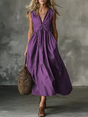 Auralina Bohemian Gathered Waist Maxi Dress
