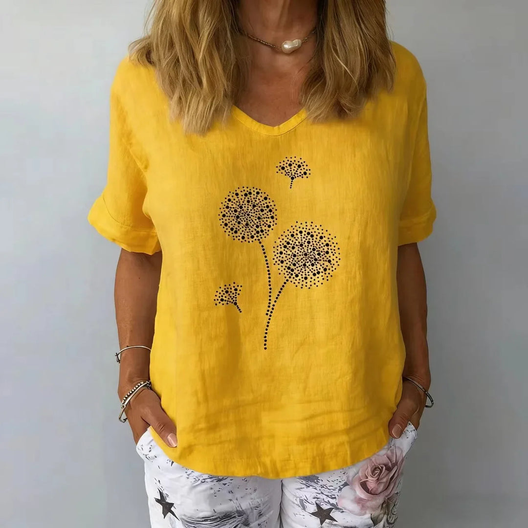 Emilia Botanical Linen Blouse