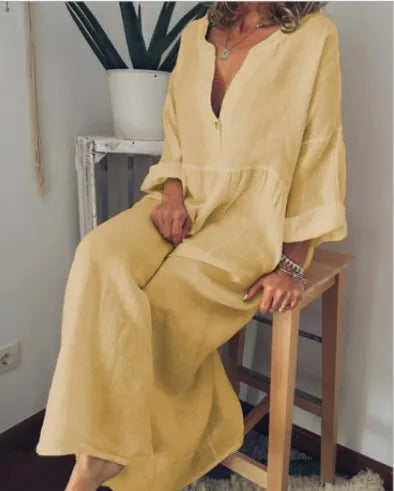 Zahara Relaxed Cotton Linen Long Dress