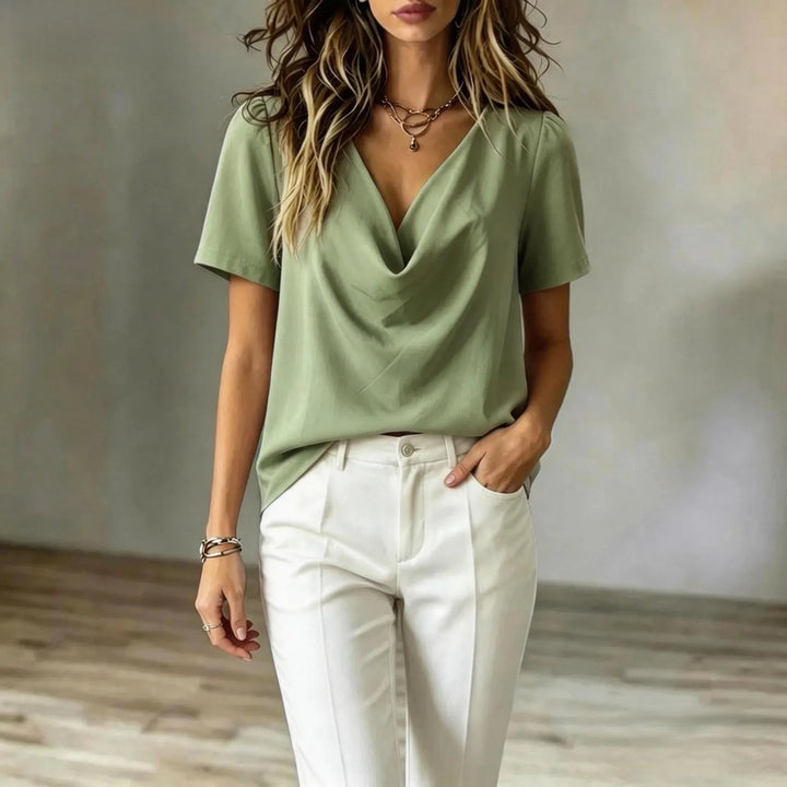Brielle Short Sleeve Cowl Blouse