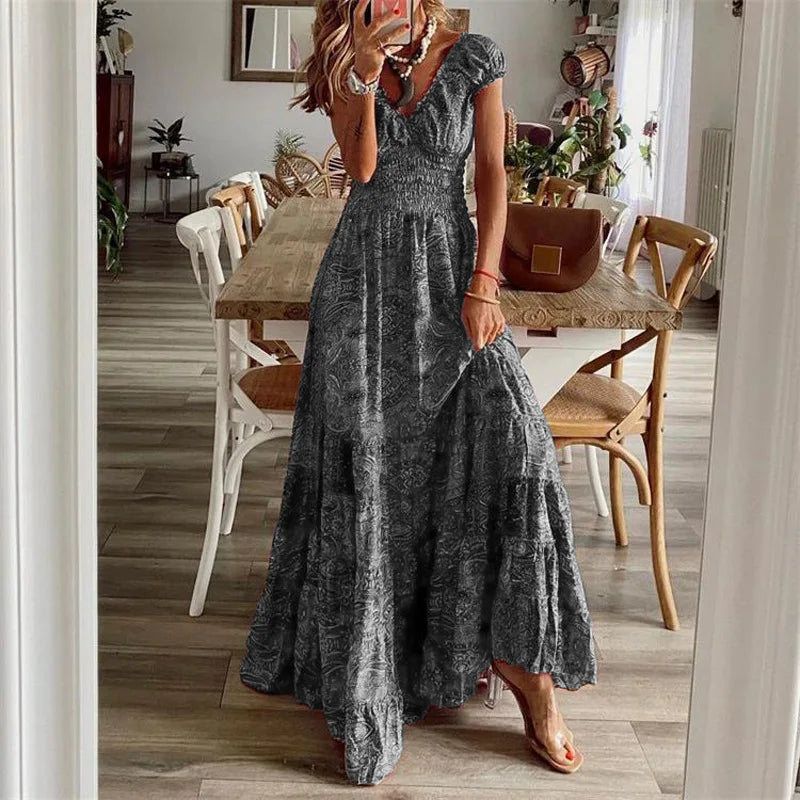 Lavelle Bohemian Printed Petal Sleeve Maxi Dress