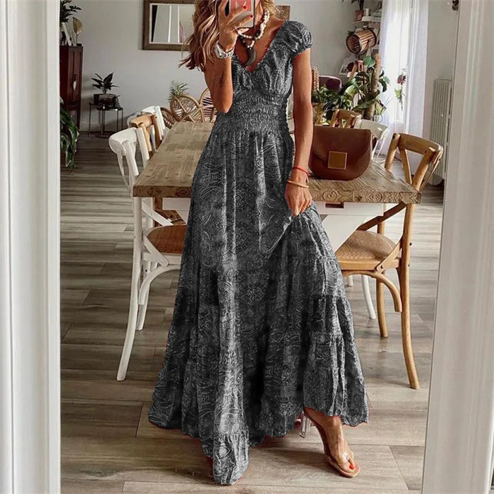 Lavelle Bohemian Printed Petal Sleeve Maxi Dress