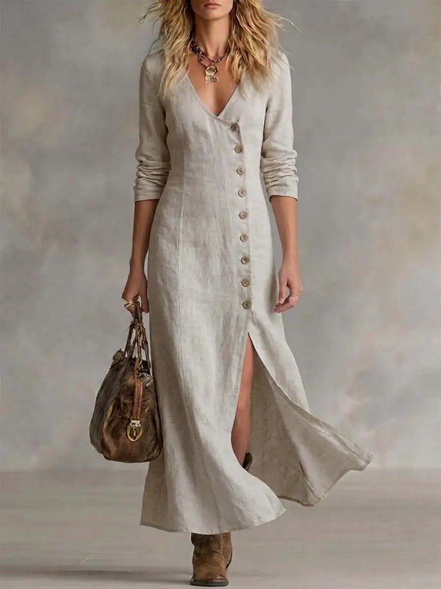 Jasmine Button Front Side Slit Maxi Dress