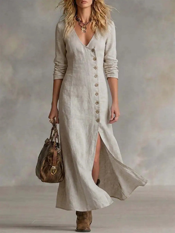 Jasmine Button Front Side Slit Maxi Dress