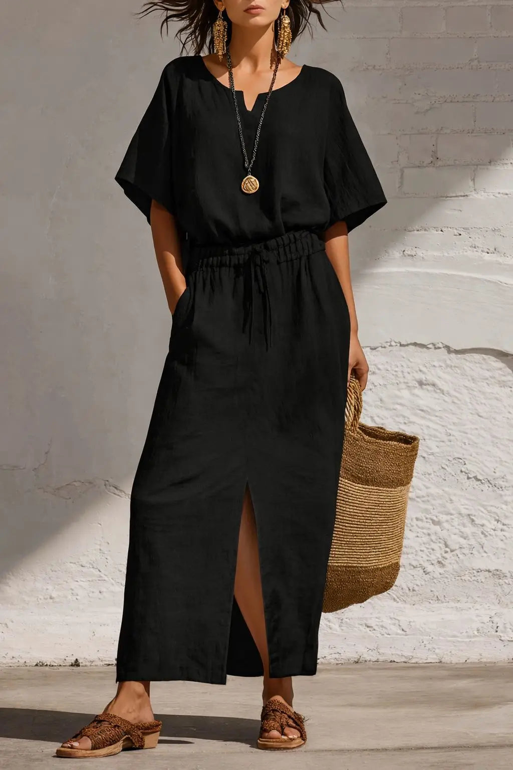 Anvella Sophisticated Split Skirt Boho Set