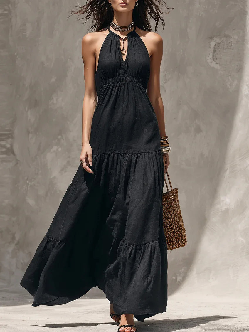 Lucielle Bohemian Halter Tiered Maxi Dress
