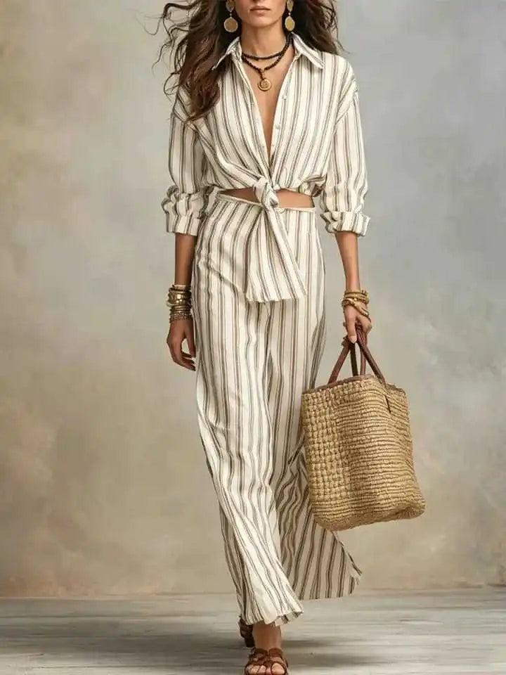 Daniele Striped Button Down Blouse Skirt Set
