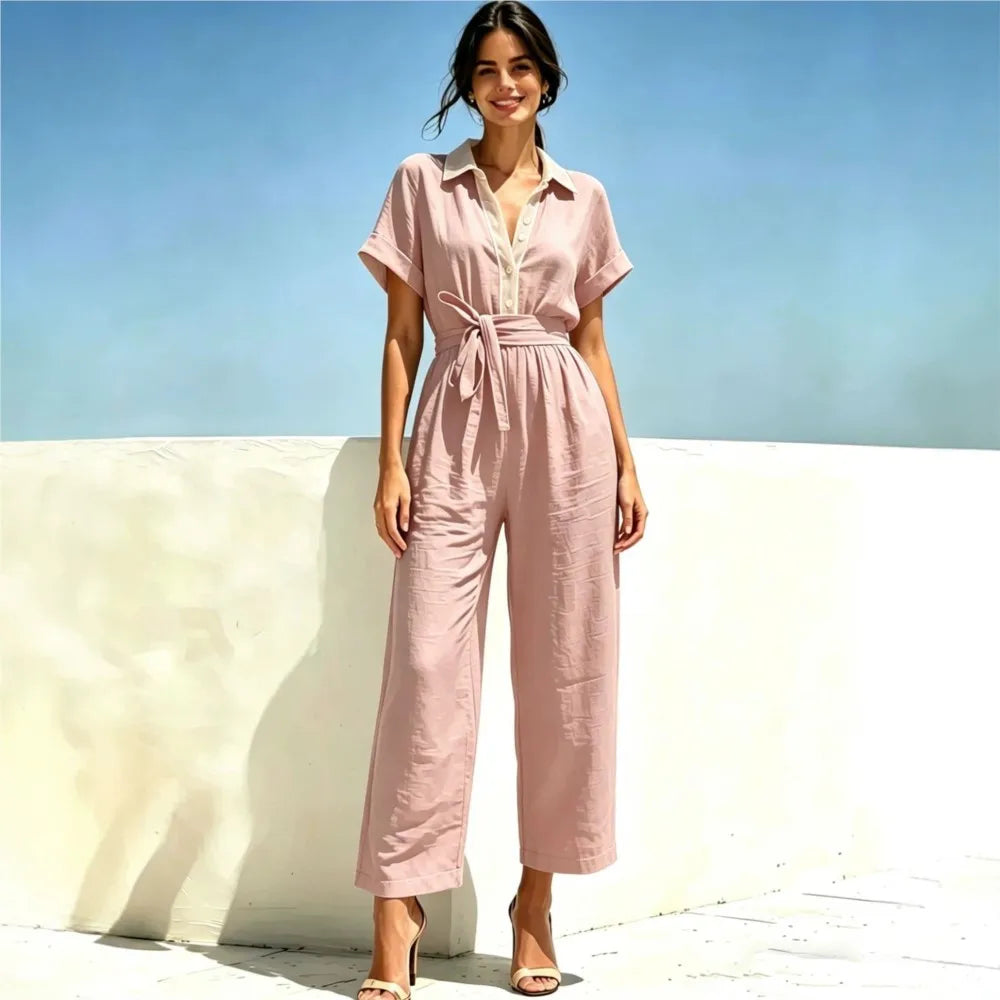 Cassandra Belted Short Sleeve Jumpsuit