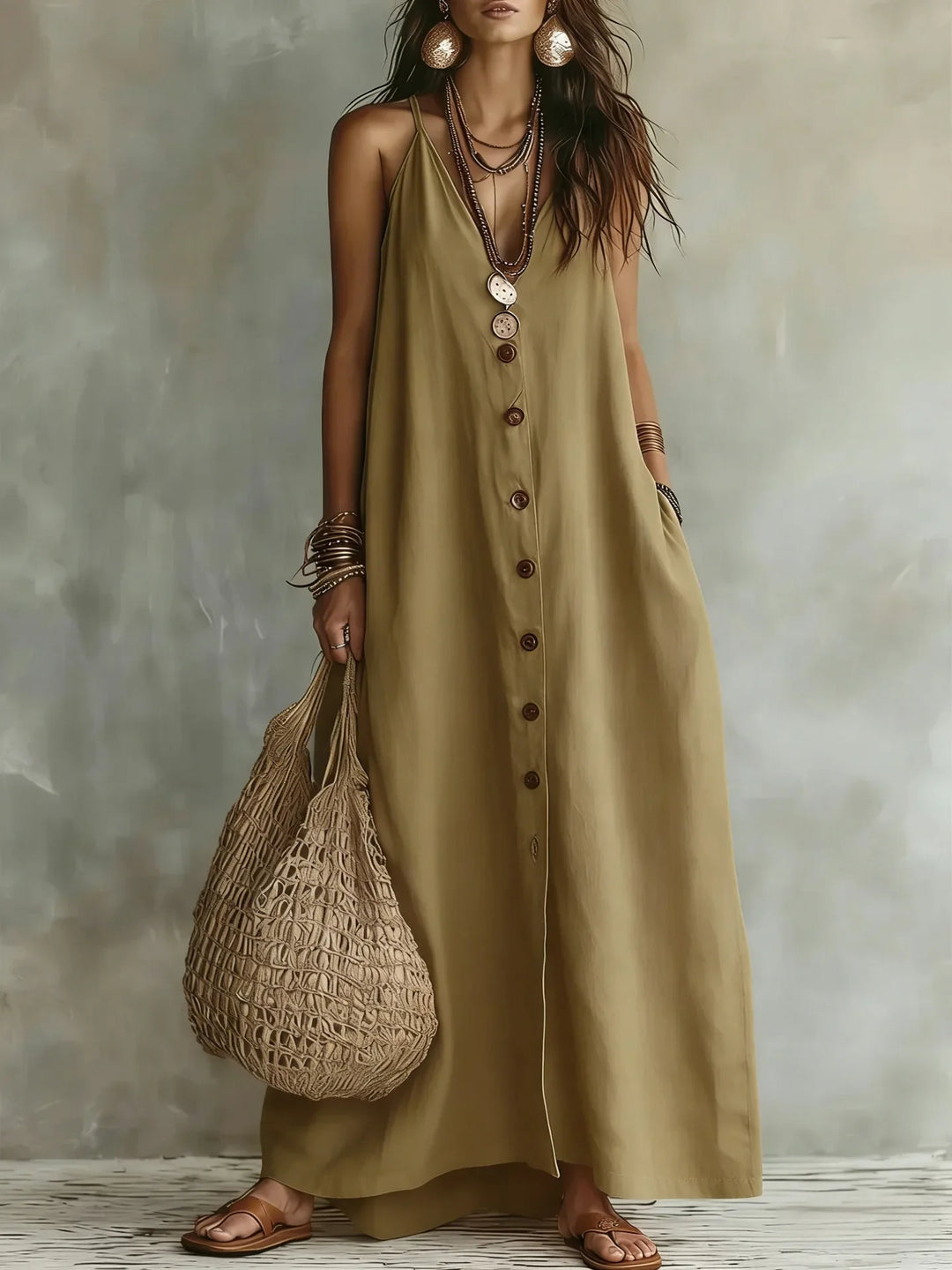 Sereia Breathable Sleeveless Linen Maxi Dress