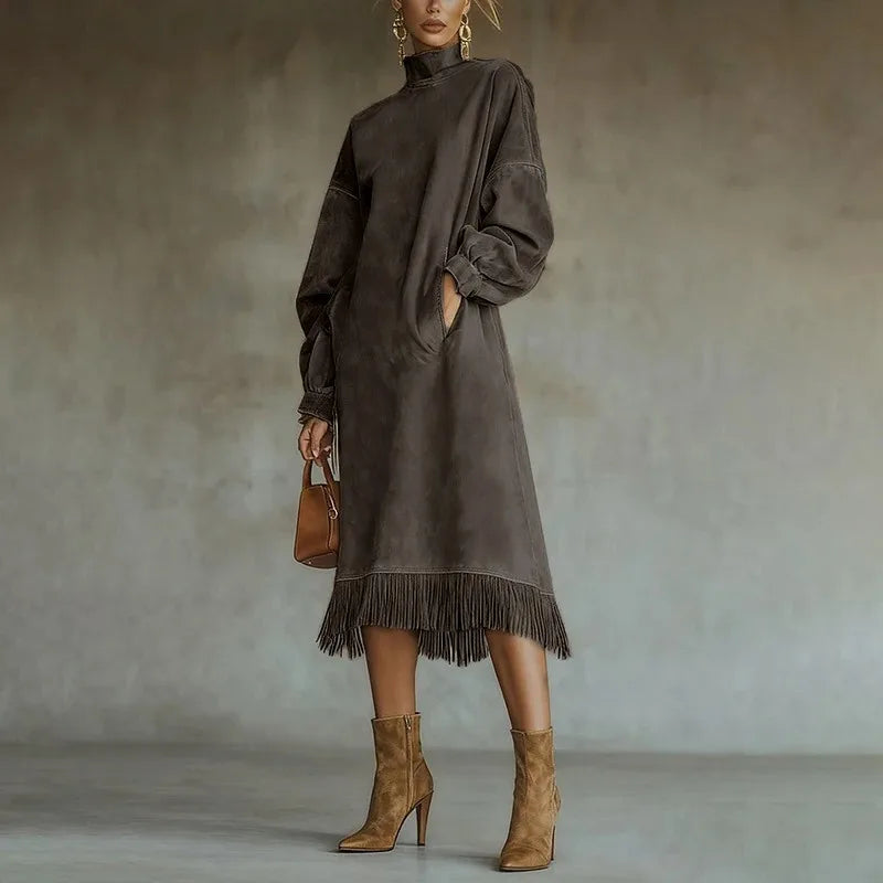 Marielle Tassel Mock Neck Dress