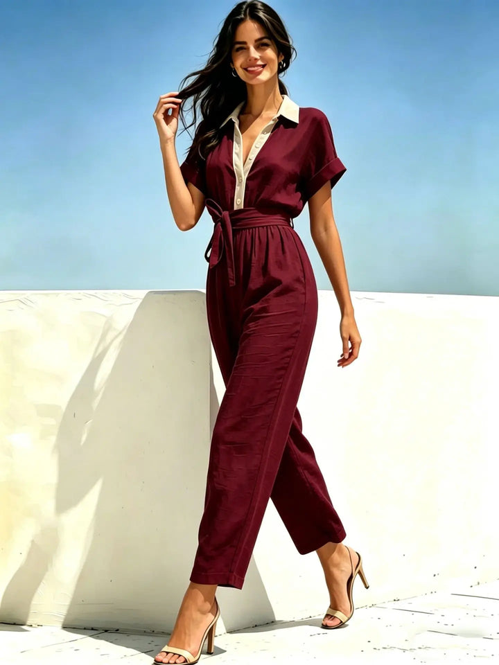 Cassandra Belted Short Sleeve Jumpsuit