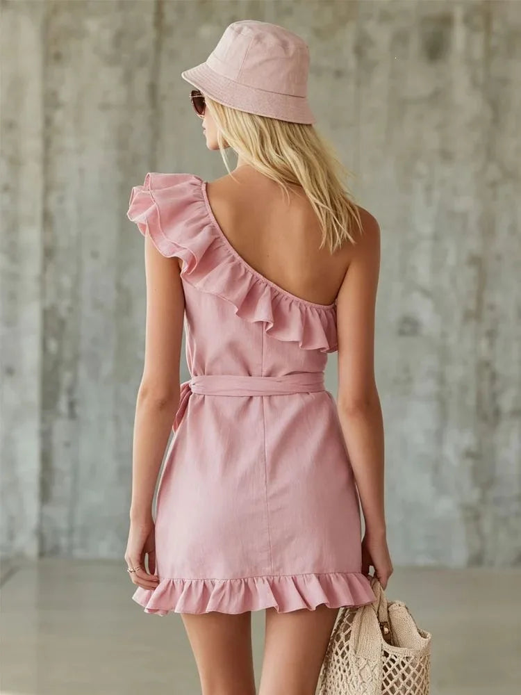 Noreen Ruffle One Shoulder Mini Dress