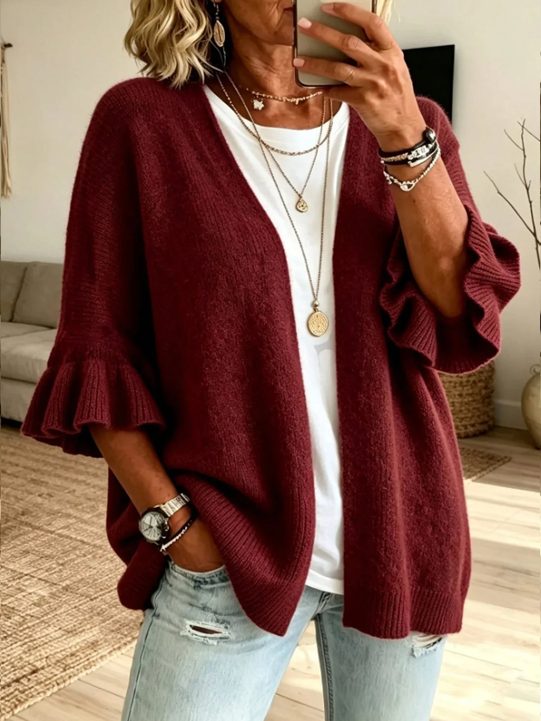 Marisenne Ruffle Sleeve Cardigan