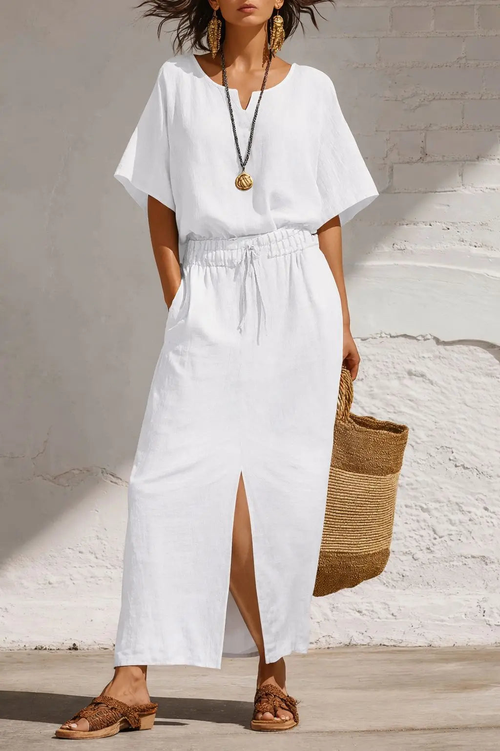 Anvella Sophisticated Split Skirt Boho Set
