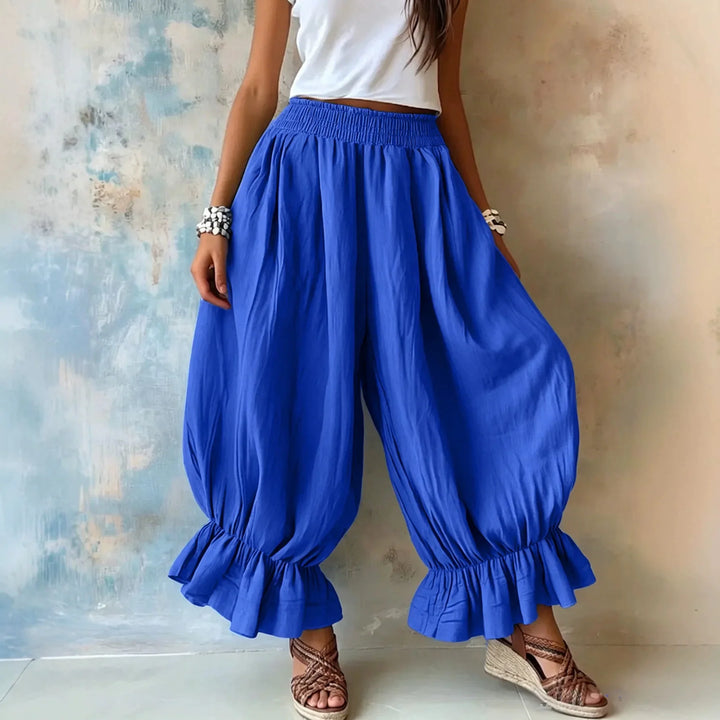 Vivian Ruffle Hem Linen Trousers