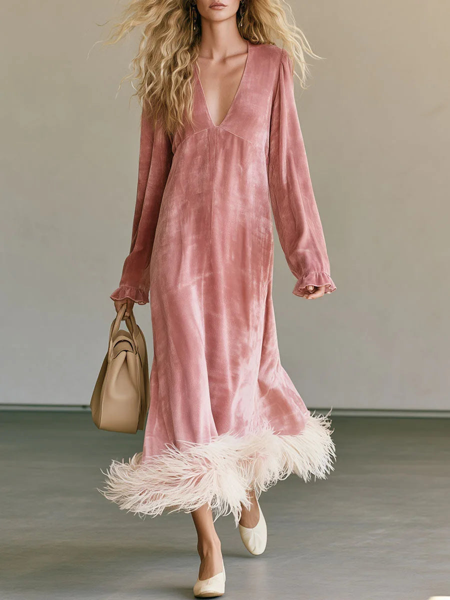 Rosalinde Feather Trim Maxi Dress