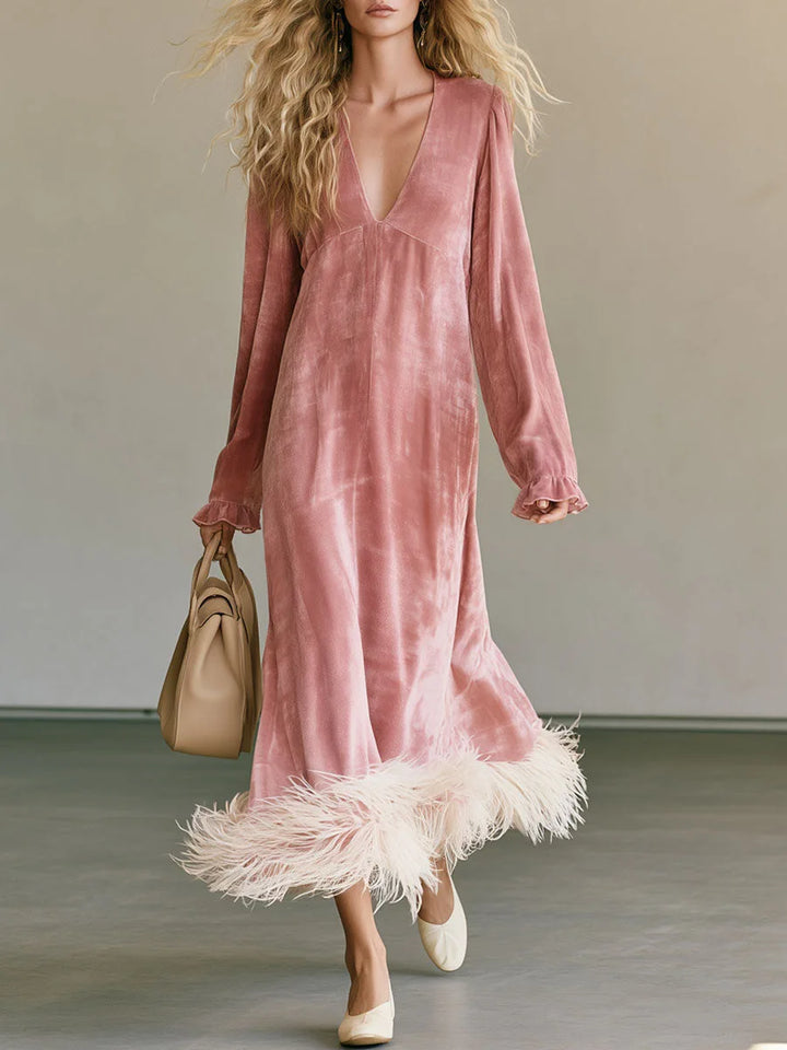 Rosalinde Feather Trim Maxi Dress