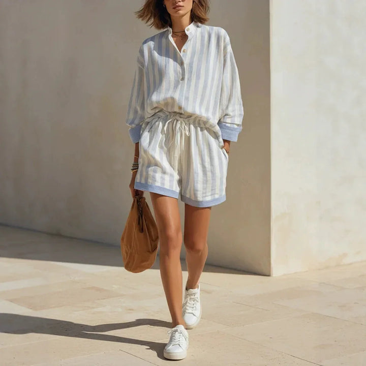 Samara Soft Striped Short Sleeve Summer Two Piece Set