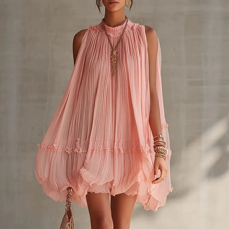 Elodie Pleated Halter Mini Dress