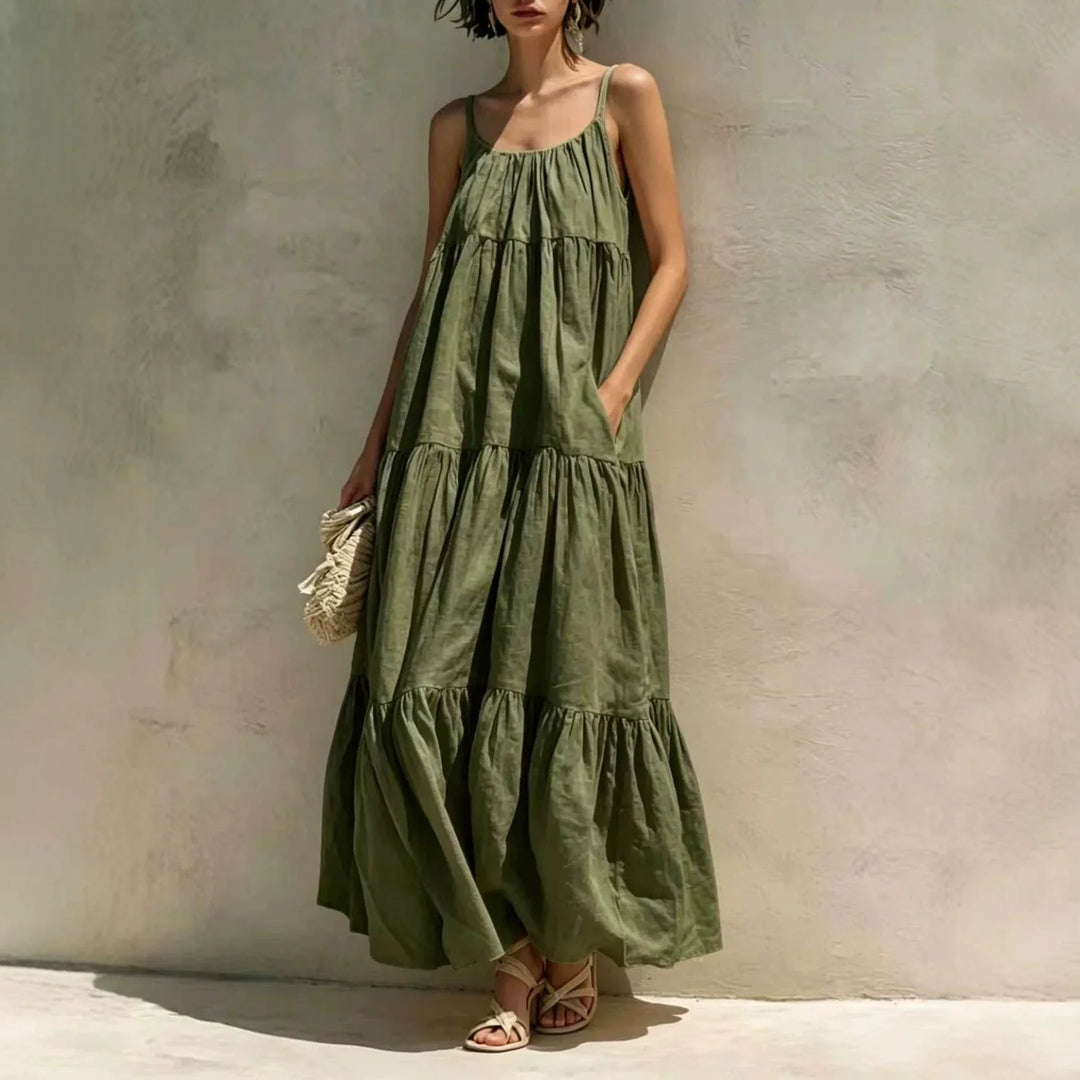 Aniyah Tiered Linen Maxi Dress