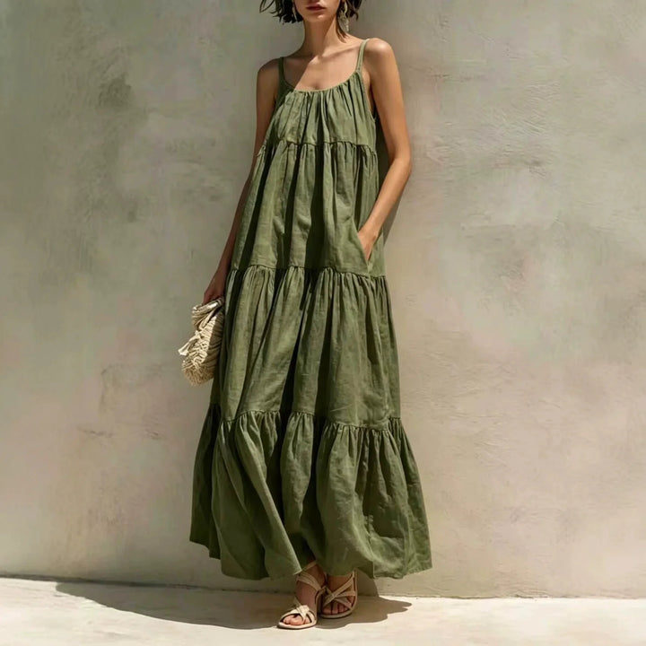 Aniyah Tiered Linen Maxi Dress