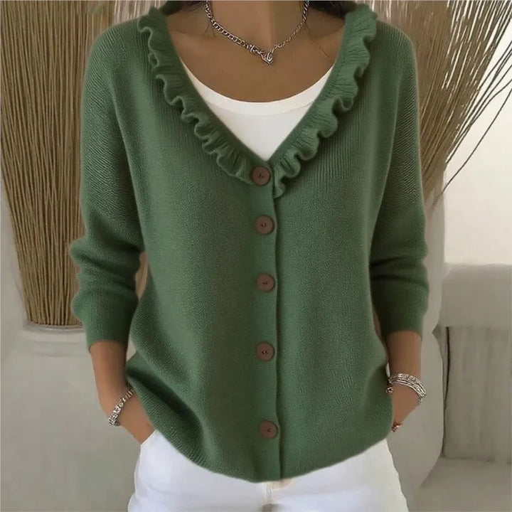 Noelle Ruffle Neck Button Cardigan
