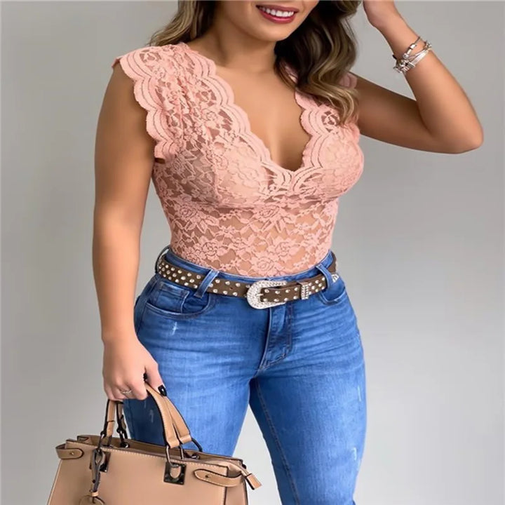 Arianna Deep V Neck Lace Top