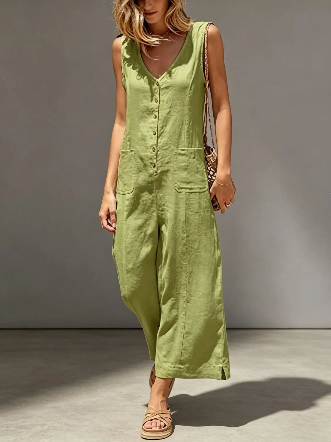 Novalie Breathable Cotton Linen Wide Leg Jumpsuit