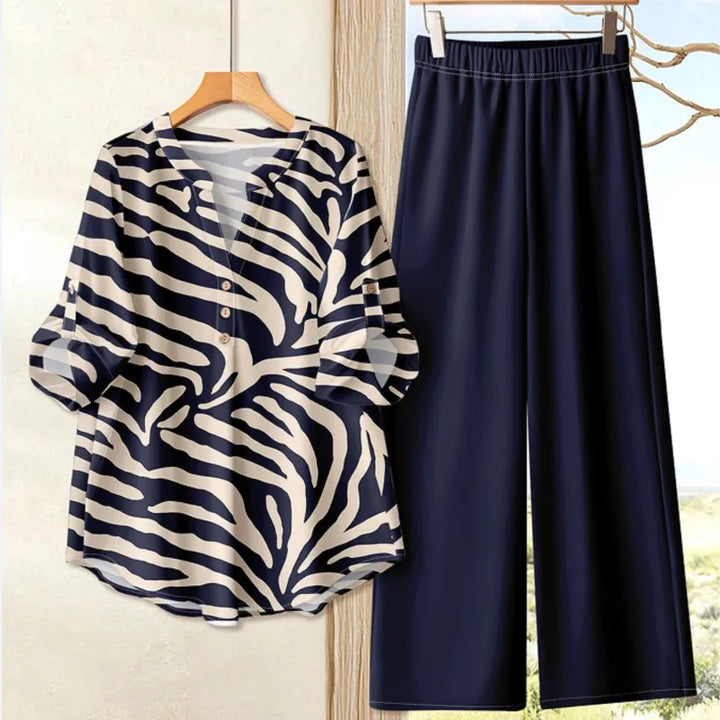 Freya Printed Loose Top Wide Leg Pants Set