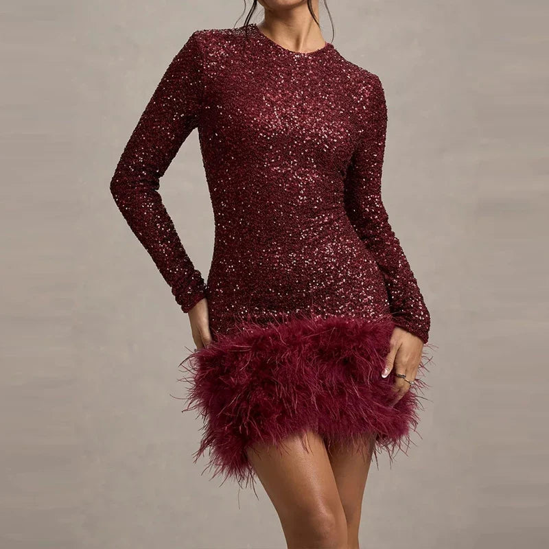 Havisham Feather Trim Mini Dress
