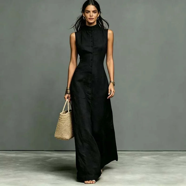 Nerissa Stand Collar Sleeveless Maxi Dress