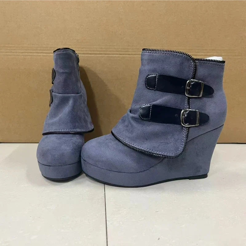 Delphine Buckle Strap Wedge Boots