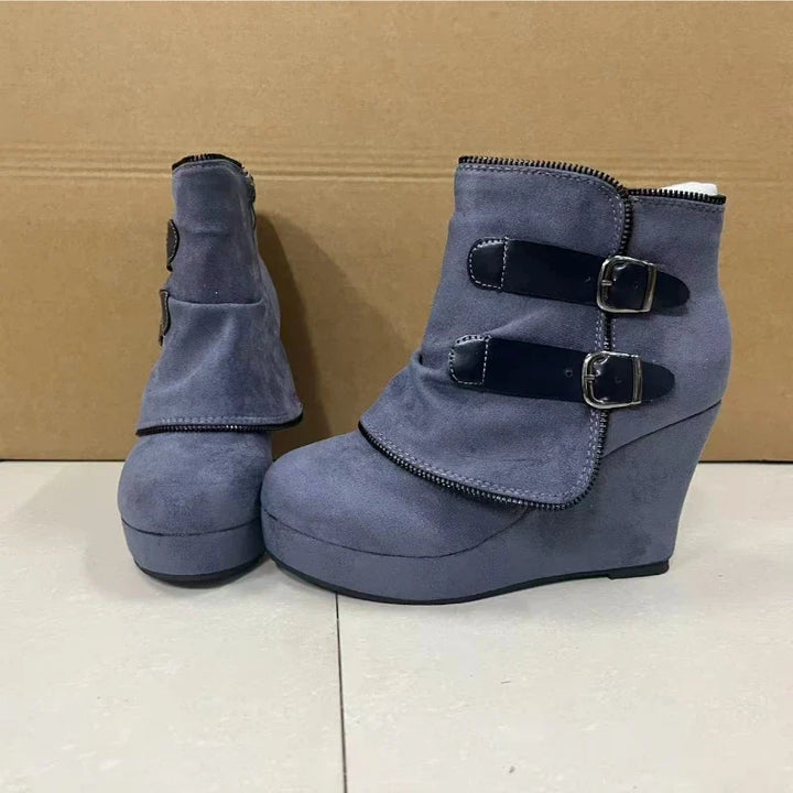 Delphine Buckle Strap Wedge Boots