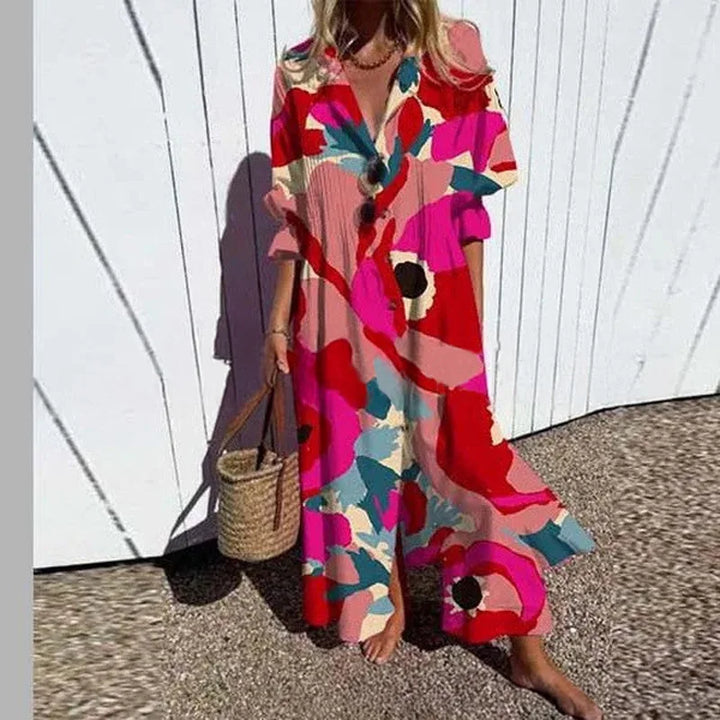 Odessa Casual Printed Long Sleeve Maxi Dress