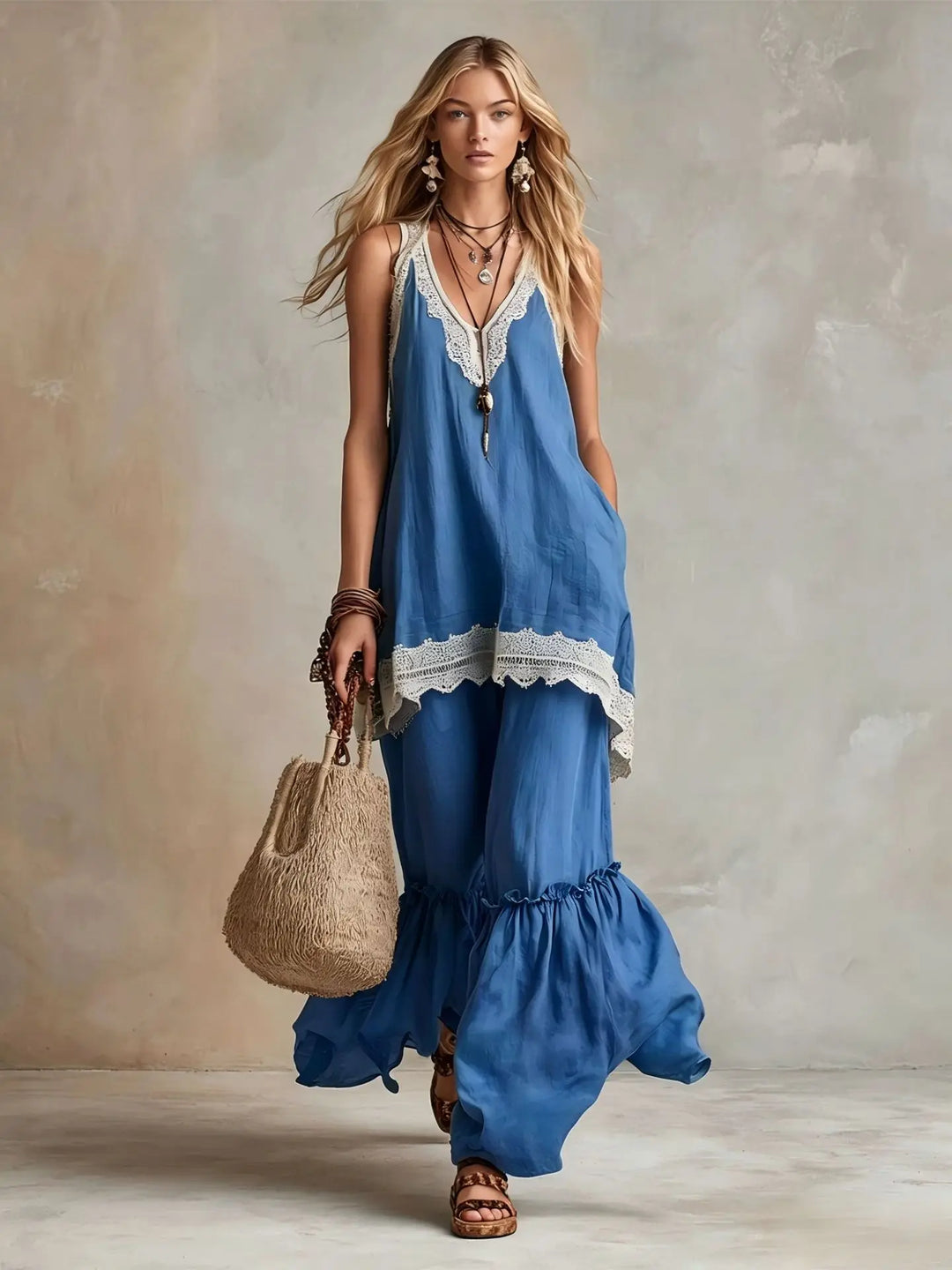 Elvane Ruffle Hem Two Piece Set