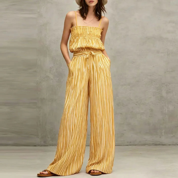 Briella Striped Smocked Wide Leg Pants Set