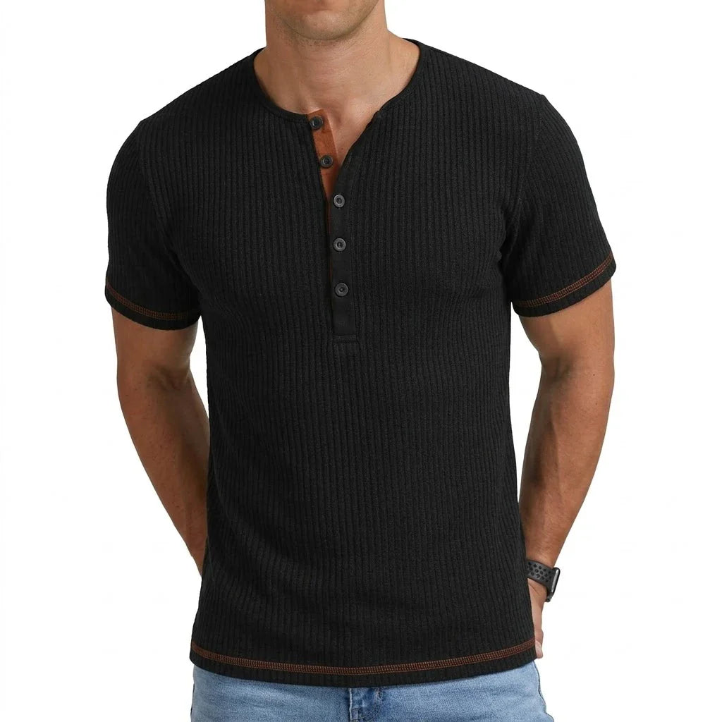 Simon Ribbed Henley T Shirt