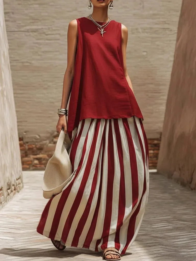 Blaire Striped Linen Skirt Set