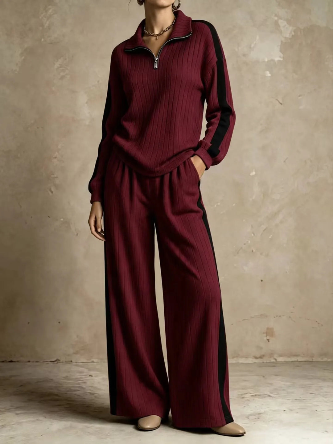 Dahlia Ribbed Half Zip Two Piece Set
