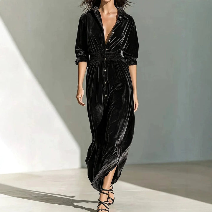 Lena Button Ruched Maxi Dress