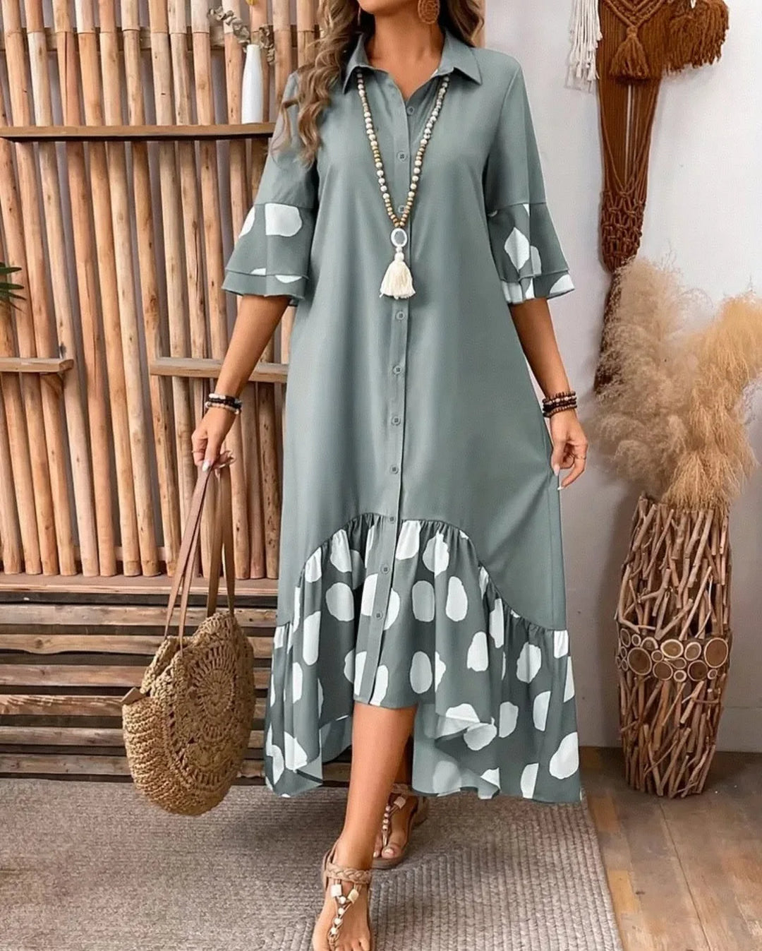 Noreen Elegant Chic Polka Midi Dress