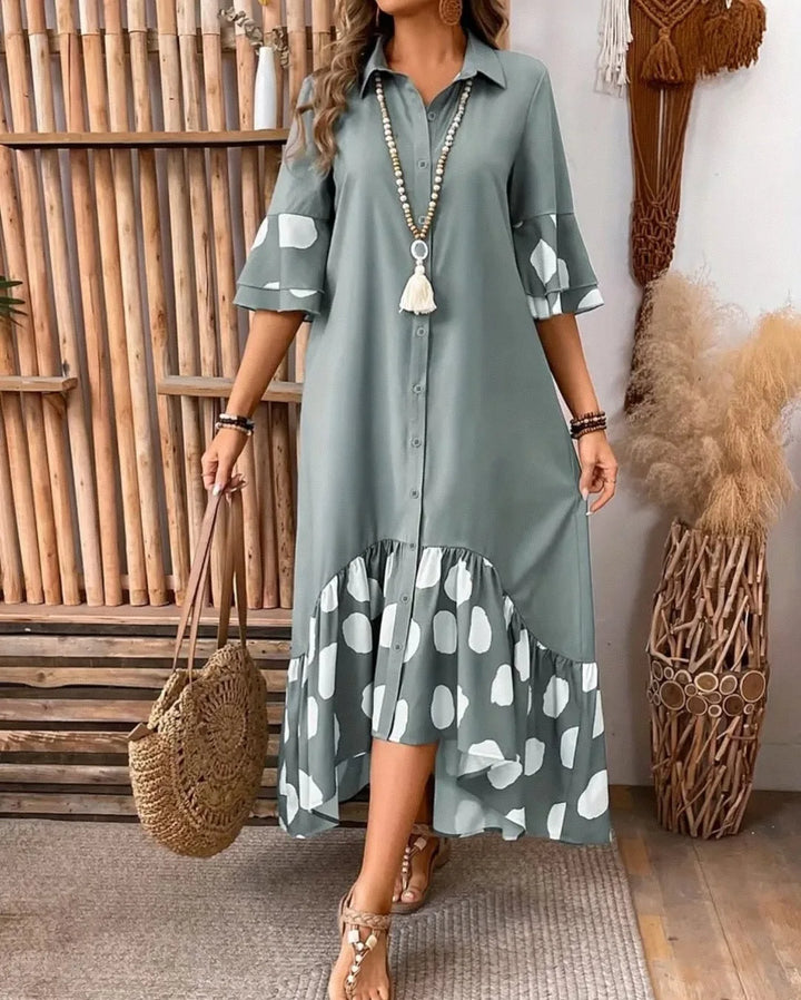 Noreen Elegant Chic Polka Midi Dress