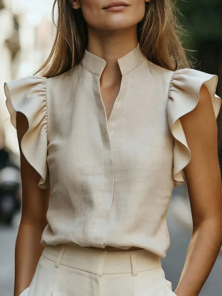 Cassara Ruffle Sleeve V Neck Blouse