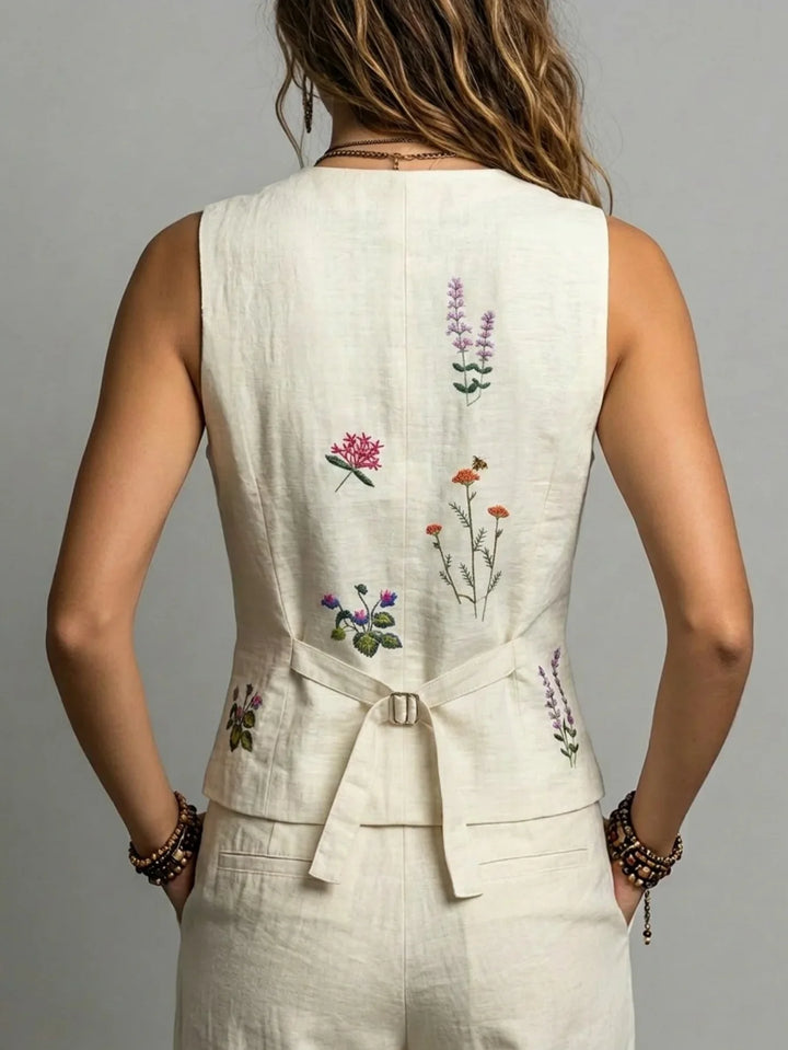 Isabel Embroidered Linen Vest