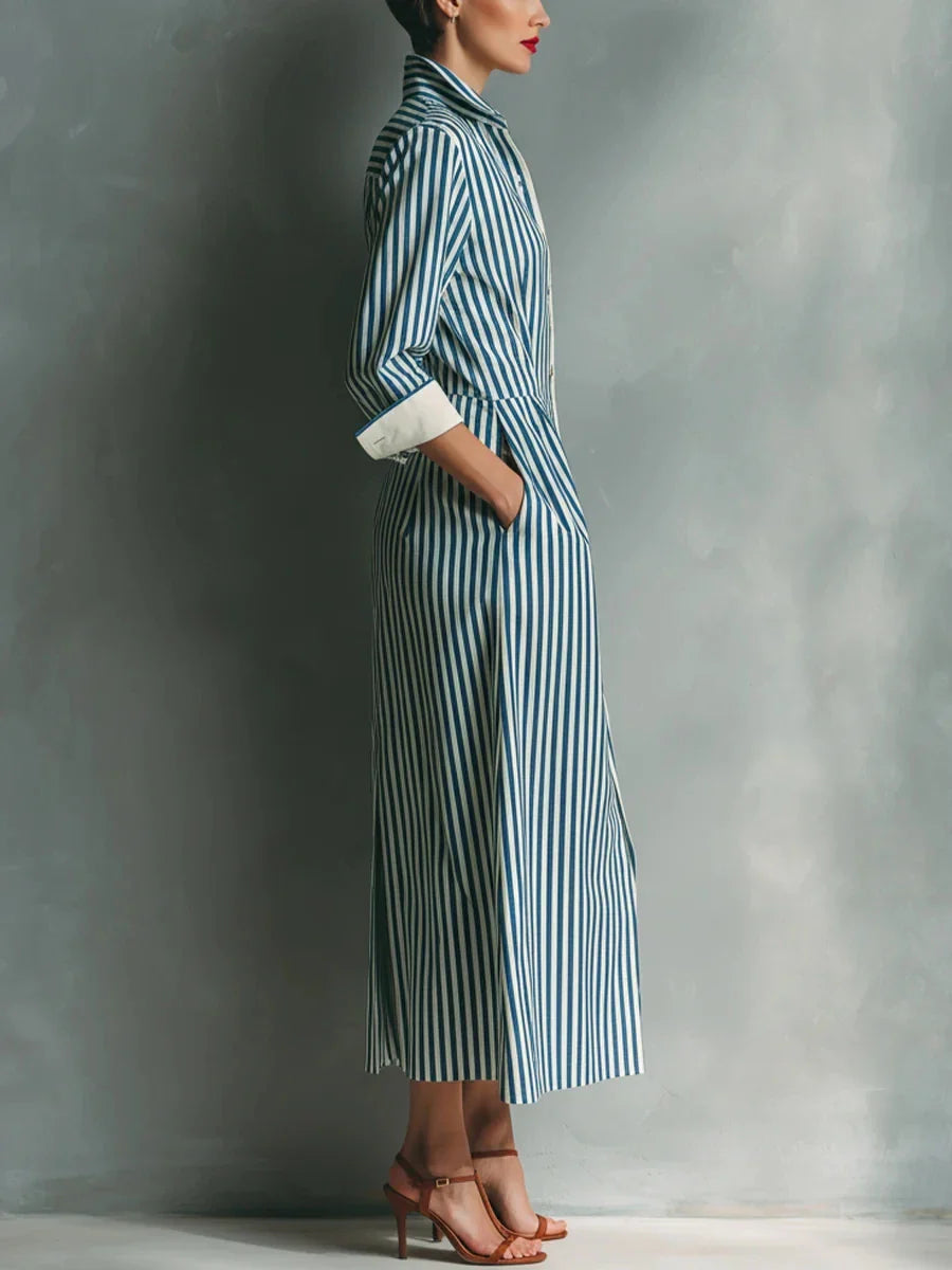 Merie Striped Shirt Midi Dress