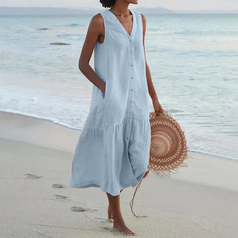 Isalune Relaxed V Neck Midi Dress
